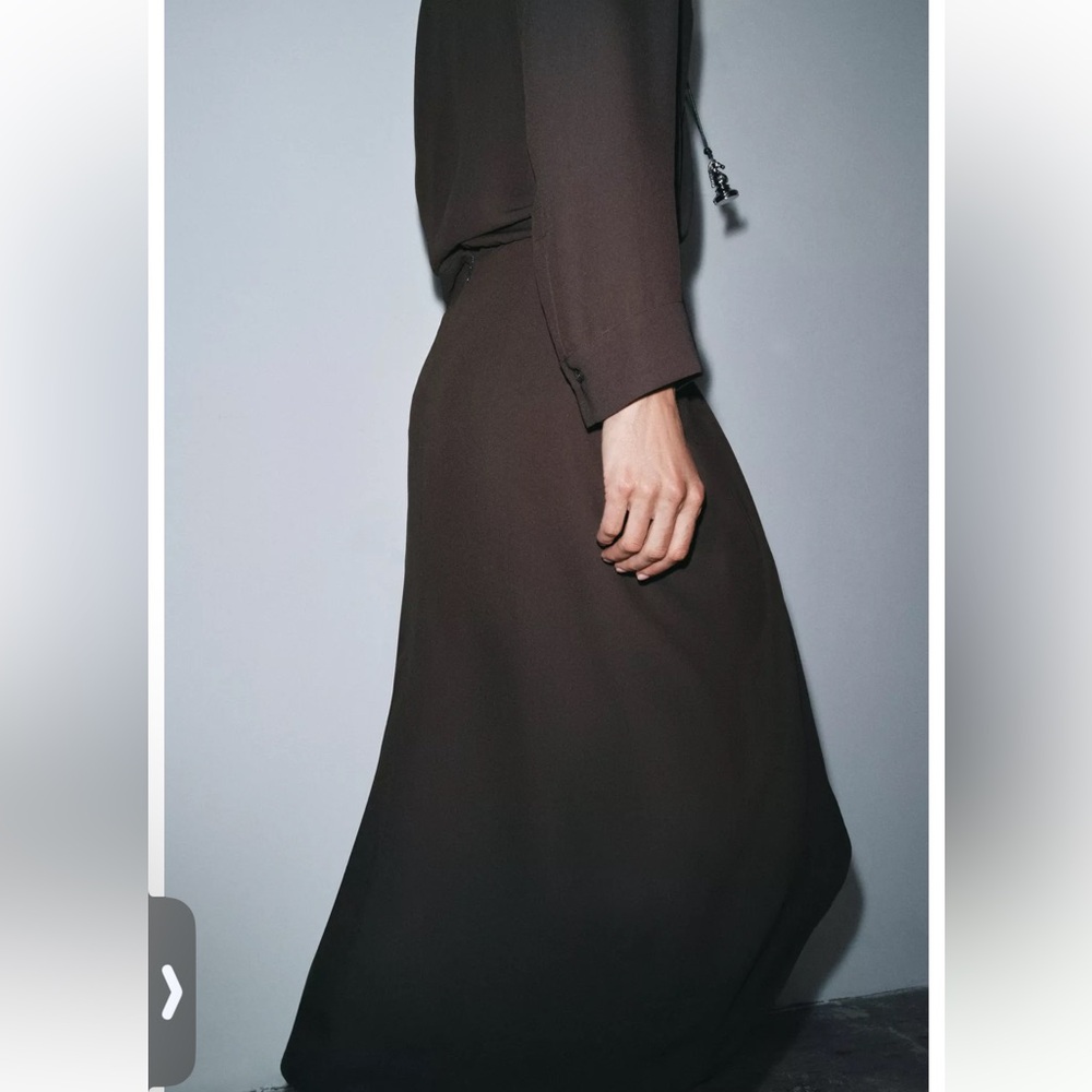 Zara NWT dark gray knot twist ruched flowy midi dress - Picture 2 of 9